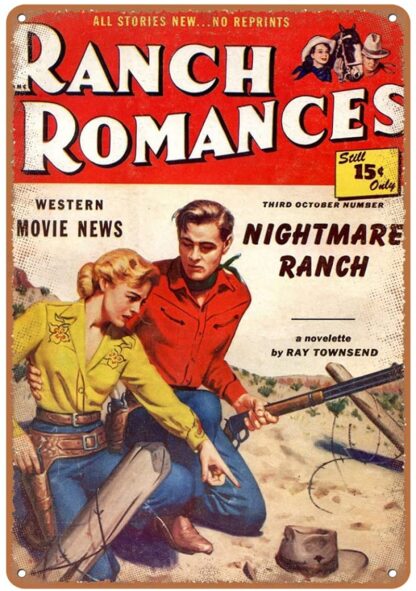 8x12 inch Ranch Romance Novel Cover tin Sign,Retro Style, Farmhouse Decoration, Restaurant, Garage, Cafe, tin Sign