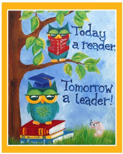 8x12 inch Today a Reader Tomorrow a Leader Art Owl Themed Inspirational for Children Classroom or Library Wall Art Metal Tin Sign Poster Wall Plaque