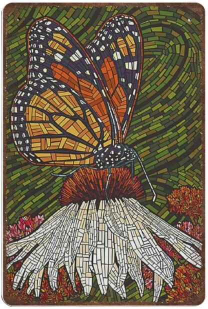 8x12 inch Retro Metal tin Sign，Novelty Poster，Iron Painting，Butterfly Art Tin Sign, Butterfly Lover Gift, Vintage Butterfly Art, Butterfly Flowers