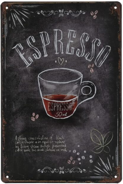 8x12 inch Vintage Coffee Tin Sign - Espresso Retro Metel Sign - Wall Decor Wall Sign for Kitchen Bakery Cafe Restaurant