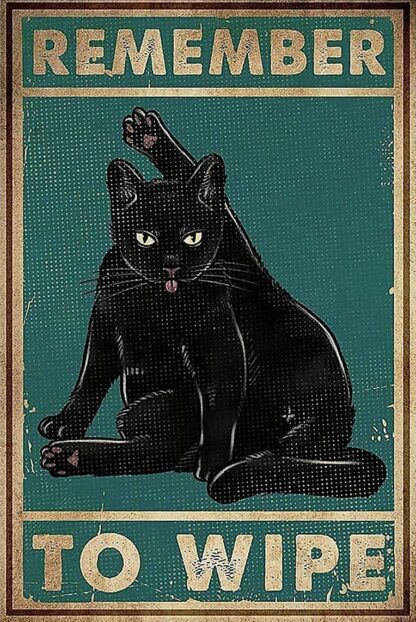 8x12 inch Vintage Tin Sign Coffee Cats Print Remember to Wipe Black Cat Metal Poster Love Cats Metal Poster Cat Metal Poster Art Funny Cat Metal Poster