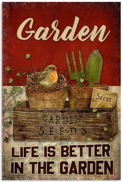 8x12 inch Gardening Tools, Garden Life is Better in The Garden Metal Funny Tin Sign Bar Coffee Home Kitchen Room Art Wall Plaque Decor Gift Outdoor Indoor