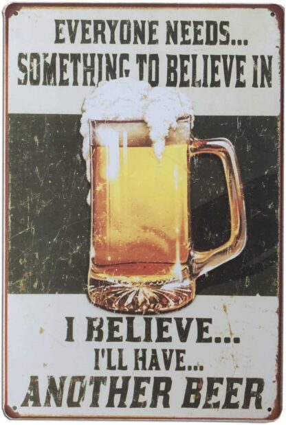 8x12 inch Retro Vintage Metal Tin Sign, I Believe I'll Have Another Beer Tin Sign Bar Cave Metal Sign