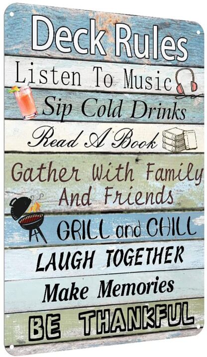 8x12 inch Deck Rules Metal Tin Sign Cave Pool Bar Terrace House Wall Decor Backyard Decor Sign