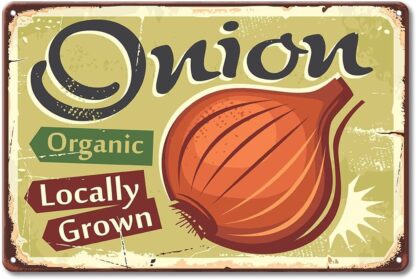 8x12 inch Vegetables Sign Onion Locally Grown Organic Farm Product Retro Design Vintage Metal Tin Sign Wall Decor