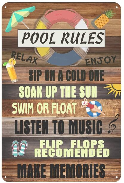 8x12 inch Metal Signs Pool Rules Tin Sign Vintage Pool Patio Wall Decoration Outdoor Swimming Pool Sign