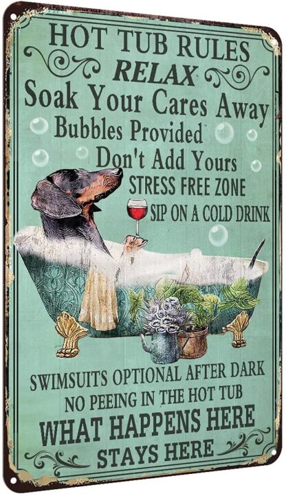 8x12 inch Hot Tub Rules Metal Tin Sign Vintage Bar Home Bathroom Pool Wall Decoration Dachshund Tin Sign