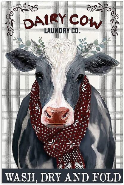 8x12 inch Dairy Cow Wash Dry and Fold Poster Tin Sign Iron Painting Home Family Lovers Gift Funny Metal Signs Bedroom Novelty Retro Parlor Courtyard Wall