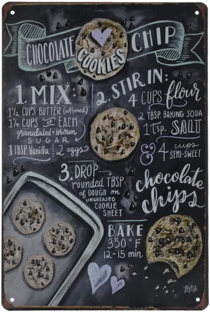 8x12 inch Food Vintage Tin Sign - Chocolate Chip Cookies Retro Metel Sign - Wall Decor Wall Sign for Kitchen Bakery Cafe Restaurant