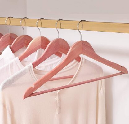 Pack of 10 Pinkish Red Red Cedar Wood Hangers, American Cedar Suit Hangers with Smooth Surface, Non-Slip with Shoulder Notches, Fresh Cedar Scent for Closet