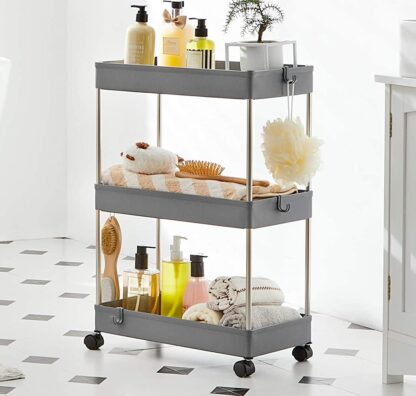 3-Tier Gray Rolling Cart, Storage Cart with Wheels, Space-Saving Rolling Storage Cart, for Bathroom, Kitchen, Living Room, Office