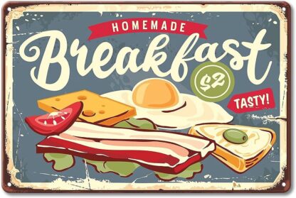 8x12 inch Diner Menu Sign With Fried Egg Cheese Bacon Olive Tomato And Toast Vintage Metal Tin Sign Wall Decor for Bars Restaurants Cafes Pubs