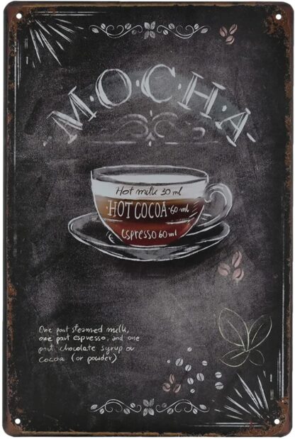 Vintage Coffee Tin Sign - Mocha Retro Metel Sign - Wall Decor Wall Sign for Kitchen Bakery Cafe Restaurant