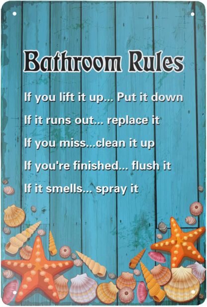 8x12 inch Funny Novelty Tin Sign Bathroom Rules Sign Rustic Retro Wall Sign Outdoor & Indoor Patio Farmhouse Aluminum