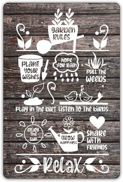 8x12 inch Funny Garden Rules Metal Tin Sign Wall Decor, Farmhouse Wooden Style Garden Sign for Home Decor Gifts