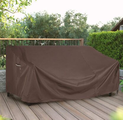 Brown Patio Sofa Cover, 600D 3-Seater Bench Deep Chaise Lounge Protective Cover for Large Outdoor Garden Furniture, Waterproof and Anti-Fade