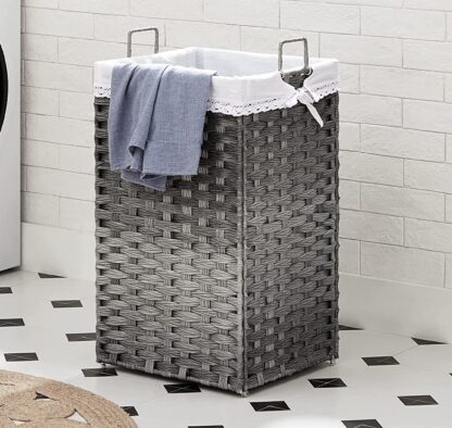 Gray Laundry Hamper, 70L Rattan-Look Laundry Storage Basket with 2 Removable Liner Bags and 3 Mesh Laundry Bags, Handles, Toy Storage, for Bathroom