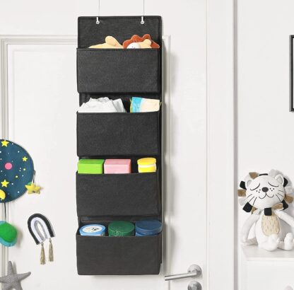 Black Hanging Closet Organizers and Storage, Over-The-Door Storage Organizer with 4 Compartments, for Children’s Room, Office, Bedroom