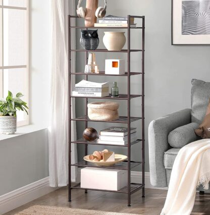 8-Tier Bronze Slim Shoe Rack, Shoe Storage Organizer Stand, 16-24 Pairs of Shoes, Space-Saving Yet Large Capacity, Vertical Metal Shoe Shelf Storage