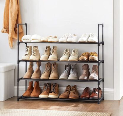 Black Shoe Rack, 4-Tier Shoe Organizer, Hold up to 20 Pairs of Shoes, Stackable Shoe Tower for Living Room, Entryway