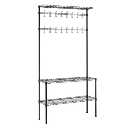 Black Metal Hall Tree, Coat Rack with Shoe Rack for Entryway, Adjustable Shoe Shelf and Hanging Rails - Image 8