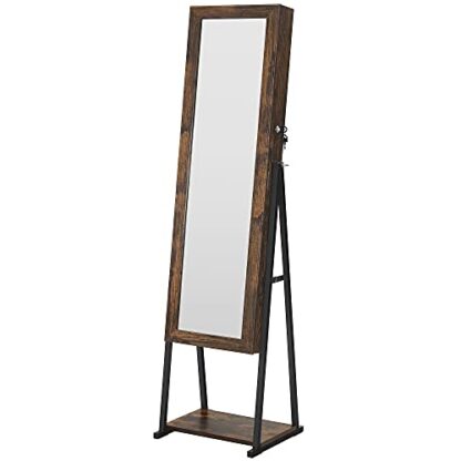 Brown Industrial Mirror Jewelry Cabinet Armoire,6 LEDs Mirrored Jewelry Storage, Wood Look with Stable Metal Frame - Image 5