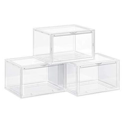 Pack of 3 Transparent Shoe Boxes, Stackable Shoe Organizers with Clear Door for Sneakers, Plastic Shoe Storage for US Size 12, 14.2 x 11 x 8.7 Inches - Image 2