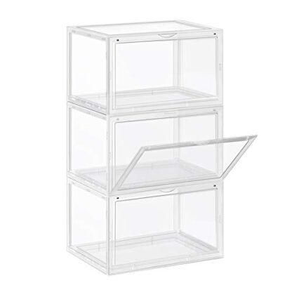 Pack of 3 Transparent Shoe Boxes, Stackable Shoe Organizers with Clear Door for Sneakers, Plastic Shoe Storage for US Size 12, 14.2 x 11 x 8.7 Inches - Image 8