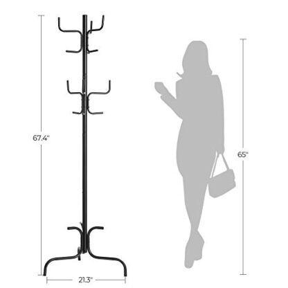 Black Coat Rack, Freestanding Metal Coat Tree with 6 Hooks, for Entryway, Bedroom, Living Room - Image 3