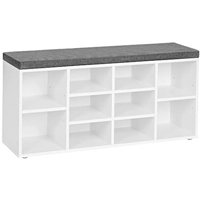 White + Grey Shoe Bench, Storage Bench, Shoe Rack Bench, Shoe Shelf, Storage Cabinet, 10 Compartments, with Cushion, for Entryway, 40.9 x 11.8 x 18.9 Inches, - Image 9