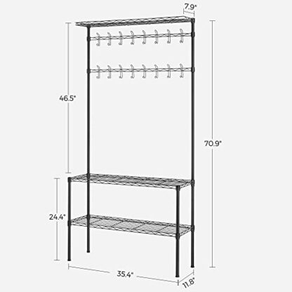 Black Metal Hall Tree, Coat Rack with Shoe Rack for Entryway, Adjustable Shoe Shelf and Hanging Rails - Image 5