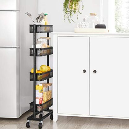 Black Slim Storage Cart, 4-Tier Slide-Out Trolley for Small Spaces, Bathroom and Kitchen, with Wire Baskets, Space Saving, Easy Assembly - Image 7