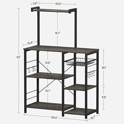 Charcoal Gray + Black Baker's Rack, Coffee Station, Microwave Oven Stand, Kitchen Shelf with Wire Basket, 6 S-Hooks, Utility Storage for Spices, Pots, and Pans - Image 6