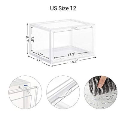 Pack of 3 Transparent Shoe Boxes, Stackable Shoe Organizers with Clear Door for Sneakers, Plastic Shoe Storage for US Size 12, 14.2 x 11 x 8.7 Inches - Image 5