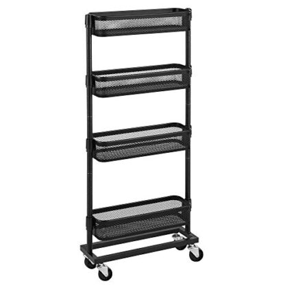 Black Slim Storage Cart, 4-Tier Slide-Out Trolley for Small Spaces, Bathroom and Kitchen, with Wire Baskets, Space Saving, Easy Assembly - Image 8