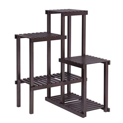 Brown Bamboo Plant Stand, Flower Shelf, Display Rack, DIY Adjustable Shelving Unit for Balcony, Bathroom Living Room Yard Garden Indoor Outdoor - Image 10