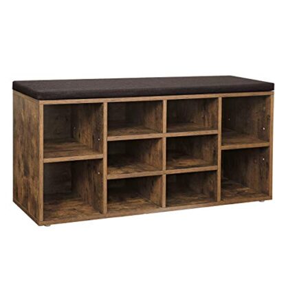 Rustic Brown + Brown Shoe Bench, Storage Bench, Shoe Rack Bench, Shoe Shelf, Storage Cabinet, 10 Compartments, with Cushion, for Entryway, 40.9 x 11.8 x 18.9 Inches, - Image 8