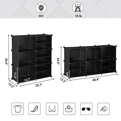 Black Cube Storage Organizer, Interlocking Plastic Cubes with Divider Design, Modular Cabinet, Bookcase, Closet Bedroom Kid’s Room - Image 4