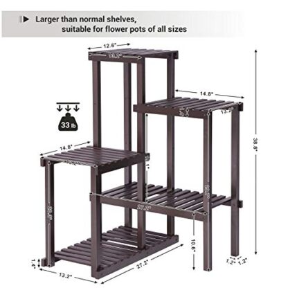 Brown Bamboo Plant Stand, Flower Shelf, Display Rack, DIY Adjustable Shelving Unit for Balcony, Bathroom Living Room Yard Garden Indoor Outdoor - Image 5