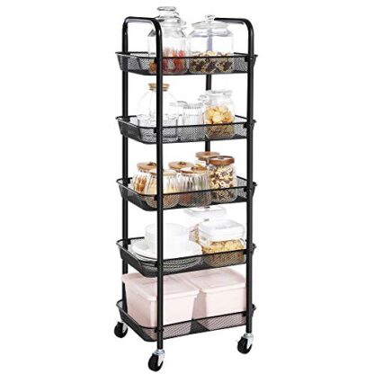 Black Rolling Cart, 5-Tier Metal Storage Cart, Kitchen Storage Trolley with 2 Brakes, Utility Cart with Handles, Easy Assembly, for Bathroom - Image 2