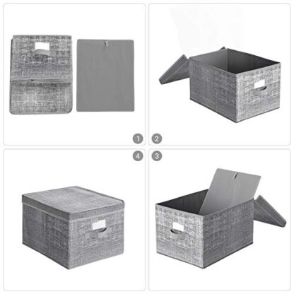 Set of 3 Heather Gray Fabric Storage Bins with Lids, Foldable Storage Boxes with Lids, Fabric Cubes with Label Holders, Storage Bins Organizer - Image 4