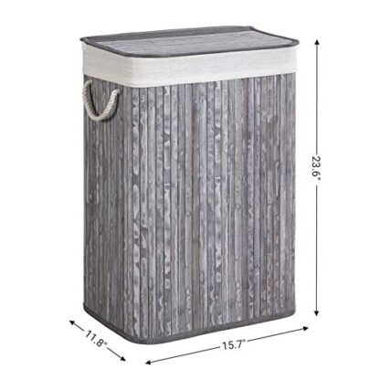 Bamboo Laundry Hamper with Lid, Laundry Basket with Liner Bag and Handles, Collapsible Hamper Storage for Bedroom, Laundry Room, 72L - Image 4