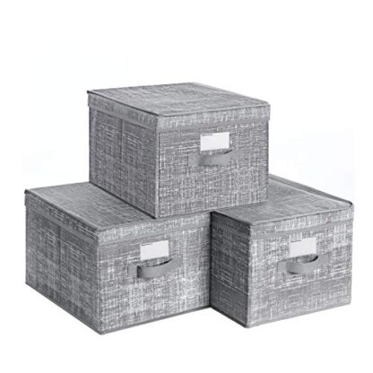 Set of 3 Heather Gray Fabric Storage Bins with Lids, Foldable Storage Boxes with Lids, Fabric Cubes with Label Holders, Storage Bins Organizer - Image 10