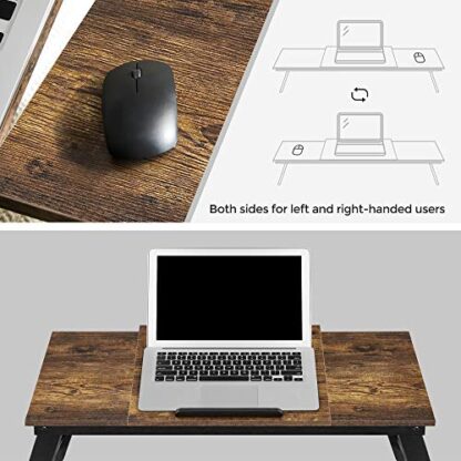 Rustic Dark Brown Laptop Desk, Bed Sofa Breakfast Tray, Adjustable Tilt Top, Right-Left Handed, Adjustable Folding Legs, Drawer - Image 6