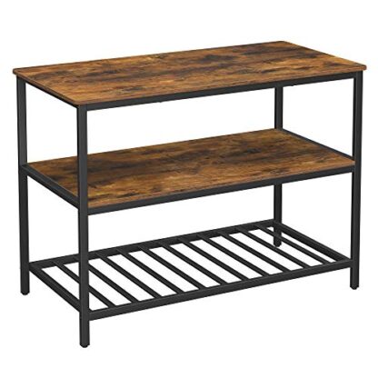 Rustic Brown Kitchen Island with 3 Shelves, 47.2 Inches Kitchen Shelf with Large Worktop, Stable Steel Structure, Industrial, Easy to Assemble - Image 8