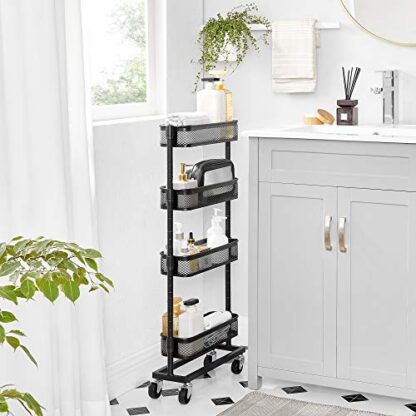 Black Slim Storage Cart, 4-Tier Slide-Out Trolley for Small Spaces, Bathroom and Kitchen, with Wire Baskets, Space Saving, Easy Assembly - Image 6