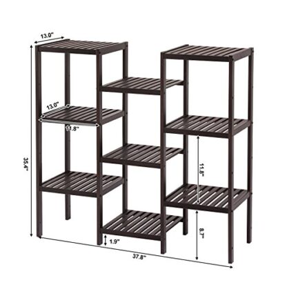 Brown Bamboo Customizable Plant Stand Flower Pots Holder Display Utility Shelf Bathroom Storage Rack Shelving Unit - Image 5