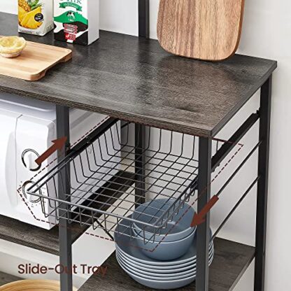 Charcoal Gray + Black Baker's Rack, Coffee Station, Microwave Oven Stand, Kitchen Shelf with Wire Basket, 6 S-Hooks, Utility Storage for Spices, Pots, and Pans - Image 2