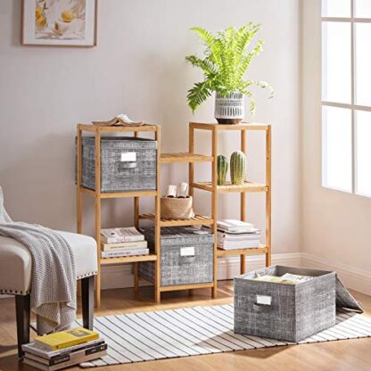 Set of 3 Heather Gray Fabric Storage Bins with Lids, Foldable Storage Boxes with Lids, Fabric Cubes with Label Holders, Storage Bins Organizer - Image 9