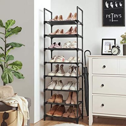 Black Shoe Rack, 8-Tier Shoe Shelf Organizer, Shoe Tower, 16-20 Pairs, for Closet, Entryway - Image 8